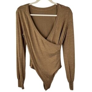 Abercrombie & Fitch Soft A&F Cozy Thong Bodysuit Wrap Tan Nude Neutral Women's S